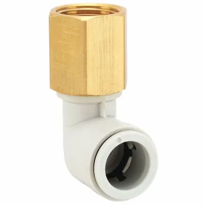 SMC Push-Fit Elbow Fitting: 12 mm OD x 3/8 in Pipe Size, Push-to-Connect x BSPT - Polybutylene & Brass Tube Fittings