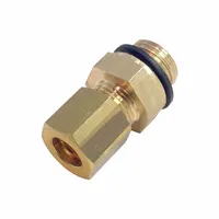 This standard sleeve brass compression fitting connects 8 mm OD and 5 mm OD tubes. It is used in pneumatic and fluid-handling systems to create a leak-resistant joint. The brass construction provides corrosion resistance for moderate-pressure applications