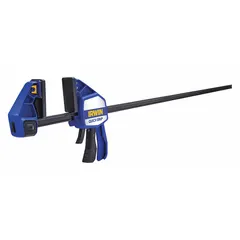 This dual-function tool serves as both a clamp and a spreader, with a maximum jaw opening of 50 inches and a throat depth of 3 3/4 inches. The adjustable range spans from 9 1/4 inches to 58 7/8 inches, making it suitable for holding or spreading workpieces in woodworking, cabinetry, and metal fabrication tasks.