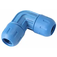 This nylon compression fitting is a 90-degree elbow with compression x compression connections for 40 mm OD tubing. It is used in compressed air systems to route air lines in industrial pneumatic setups. The fitting provides a secure, leak-resistant joint for tube-to-tube connections