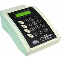 This fluorometer measures hydrocarbon concentrations in water or process fluids. Overall dimensions: 11 in depth, 6 5/8 in height, 4 5/16 in width. Suitable for environmental monitoring, oil and gas operations, and industrial wastewater treatment.