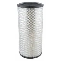 Engine air filter with round-oval shape and radial seal design. Overall height of 15 1/8 inches. Used in engine air intake systems for heavy-duty vehicles and equipment