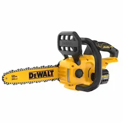 This battery-powered chainsaw features a top handle design for maneuverability in overhead and confined spaces. It includes an auto/adjustable chain oiler and operates on the 20V platform. Suitable for pruning, limbing, and light felling tasks requiring cordless mobility.