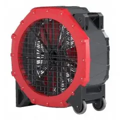 Mobile industrial floor fan with 30-inch polypropylene blade, 115V AC, 3/4 hp direct-drive motor. OSHA-compliant guards. Suitable for air circulation in large spaces such as warehouses, factories, and workshops.