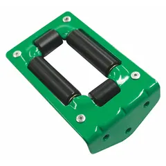 Nylon roller with steel bracket, green finish, top return location, designed for 7 3/8 in reel width. Guides hose onto spring-return reels in industrial, automotive, and maintenance applications.