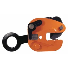 This steel locking and turning plate-lifting clamp is designed for vertical lifting with a 180° flip capability. It features a load ring attachment type and a working load limit of 4,000 lb. Suitable for handling steel plates in fabrication, welding, or assembly operations.