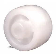 This white entry roller is a replacement part for pallet jacks. It facilitates smooth load entry and movement on the pallet jack forks. Commonly used in warehouses and distribution centers.