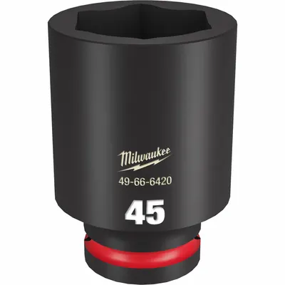 MILWAUKEE Deep Impact Socket: 3/4 in Drive Size, Metric, 45 mm Socket Size, 6-Point - 3/4" Drive Impact Sockets