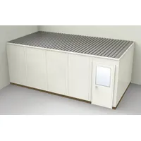 This 2-wall unassembled in-plant office measures 20 ft x 10 ft x 8 ft and is constructed with steel-covered drywall in beige. It has an STC 31 sound transmission class rating, suitable for creating enclosed workspaces within industrial facilities. The unit is designed for on-site assembly and provides a quiet area for tasks such as supervision or administration