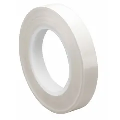Transparent UHMW slick surface tape with acrylic adhesive on polyethylene film backing. Provides a low-friction, wear-resistant surface for material handling equipment such as chutes, conveyors, and guide rails. Reduces product drag and noise in packaging and processing lines.