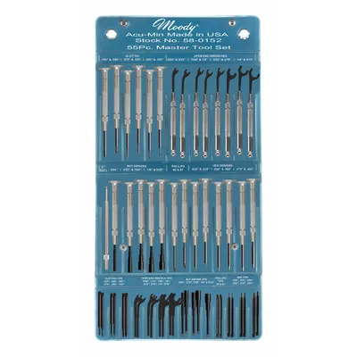MOODY TOOL Precision Screwdriver Set: 21 or More Pieces, 55 Pieces, Hex/Phillips/Slotted Tip - Precision Screwdriver Sets