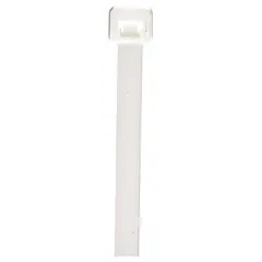 Natural nylon cable tie for indoor bundling of wires, cables, and hoses. Nominal length 14 1/2 in, width 0.19 in, maximum bundle diameter 4 in. Pack of 100. Not rated for outdoor use.