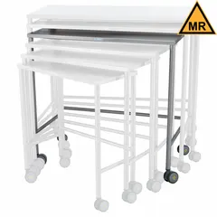 This fixed-height lab table features a stainless steel countertop that resists corrosion and facilitates cleaning. Swivel casters allow repositioning within laboratory, healthcare, or industrial environments. Overall dimensions: 38 in height, 40 in length, 20 in width. Silver finish.