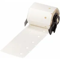 This precut tag roll consists of polyethylene labels with a white matte finish, measuring 1 1/8 in by 1 3/4 in. Designed for indoor and outdoor use, it is compatible with the M610 printer series. Commonly used for asset identification, cable marking, and safety signage in industrial environments