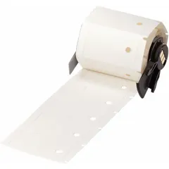 This precut tag roll consists of polyethylene labels with a white matte finish, measuring 1 1/8 in by 1 3/4 in. Designed for indoor and outdoor use, it is compatible with the M610 printer series. Commonly used for asset identification, cable marking, and safety signage in industrial environments.