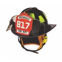 The CAIRNS 1010FSR is a fire helmet with a red fiberglass shell and traditional rear brim design. It features a ratchet suspension system for adjustable fit and an integrated chin strap. This helmet is intended for use in structural firefighting and rescue operations, providing impact protection and water runoff