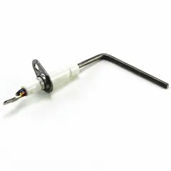 Flame sensor for HVAC systems, used to detect flame presence during burner operation. Signals gas valve to remain open only when flame is confirmed, preventing unburned gas accumulation. Replacement part for compatible heating equipment.