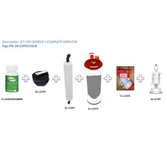This kit includes replacement parts, filters, stands, and switches for the ELGA Chorus 1 water purification system. It delivers a flow rate of 10 liters per hour. Used to maintain consistent water quality in laboratory or industrial applications.