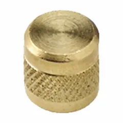 Brass caps for sealing and protecting access valve ports on HVAC/R systems. Each cap features a 1/4 in Female SAE Right-Hand connection and measures 4 1/2 in overall height. Supplied in a pack of 10.