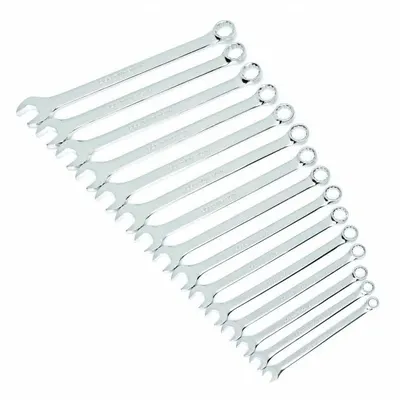 GEARWRENCH Combination Wrench Set: Alloy Steel, Full Polish Chrome, 15 Tools - Metric 12-Point Combination Wrench Sets
