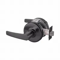This passage lever lockset features a storeroom function (ANSI F75), allowing free egress from the inside while requiring key entry from the outside. The black painted finish and ADA-compliant design make it suitable for interior doors in commercial and institutional settings. It is not ligature-resistant and has no visual indicator