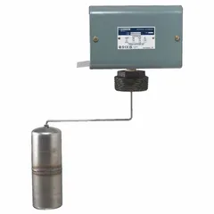 This mechanically alternating side-mounted float switch features a Close On Rise action and DPST-4NC contact configuration. Constructed with steel, it is designed for 90° mounting and screw clamp termination. Suitable for liquid level detection in industrial tanks and vessels, commonly used for high-level alarm or pump control applications.