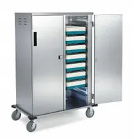 This LAKESIDE meal delivery cart is constructed of stainless steel with a silver finish and two doors. It is a non-pass-through model with an overall height of 63 inches and features two swivel casters. NSF certified, it is suitable for transporting trays in food service settings