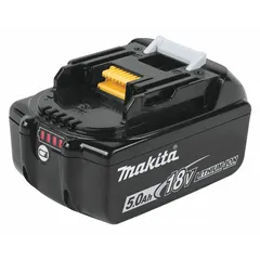 The MAKITA BL1850B is an 18V DC, 5 Ah LXT battery with a tabbed design. It is compatible with Makita's 18V LXT cordless tool platform, providing power for drills, saws, impact wrenches, and other tools. This battery is suited for heavy-duty applications in construction, woodworking, and maintenance.