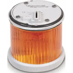Steady light module from the 200 Class series with an amber lens. Operates at 240V AC. Overall diameter 70 mm, overall height 3 1/8 in. Used for visual status indication in industrial control panels and machinery.