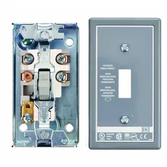 Enclosed non-reversing manual motor starter with thermal overload protection. Features 2 poles, 16 A rating, and toggle switch actuator. Requires one thermal unit (not included) for overload protection. Suitable for starting and stopping single-speed motors in applications such as conveyors, pumps, and fans.