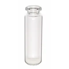 Colorless glass sample vial with a 12 mm body diameter and round bottom. Self-standing design for convenient handling. Supplied without closure, suitable for general laboratory sample storage and preparation.