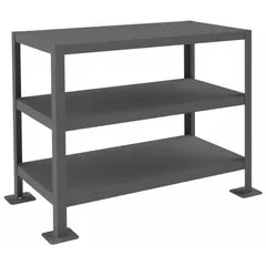Fixed-height steel-top worktable with a 36 in x 18 in work surface and 2000 lb overall load capacity. Constructed with a steel top for heavy-duty use in industrial assembly, maintenance, and packing applications. Non-expandable and non-modular design provides a stable, stationary work surface.