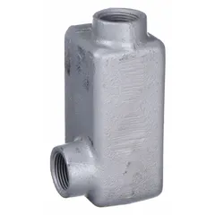 LR 90° elbow conduit outlet body for pulling, splicing, or routing conductors in rigid metal conduit (RMC) systems. Constructed of iron with a triple coat epoxy coating, threaded female hubs, and a flat back. Includes a cover. UL 886 listed for hazardous locations.