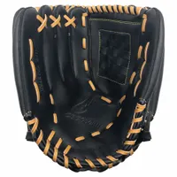 This right-handed baseball glove is sized for adult players and features a 13-inch length suitable for fielding positions. Constructed from black nylon, it includes an adjustable closure for a secure fit. Designed for catching ground balls and line drives in baseball