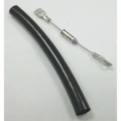 Thermal fuse for heat gun hardware, model AH-502. Includes terminal and shrink sleeve for installation. Provides over-temperature protection by interrupting the electrical circuit when safe temperature limits are exceeded.