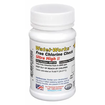 INDUSTRIAL TEST SYSTEMS Test Strips: Chlorine, 0 to 2,000 ppm Chlorine, Strip, 50 Tests - Single-Parameter Test Strips
