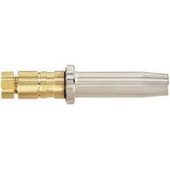 Size 2 cutting tip for handheld torches, designed for material thicknesses from 3/4 in to 1 1/4 in. Suitable for cutting rusty or scaled metals in maintenance, demolition, and salvage operations.