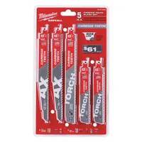 MILWAUKEE Reciprocating Saw Blade Set: 5 Pieces, Reciprocating Saw Blade Set, 6 in_9 in Blade Lg (MPN 49-22-5505)