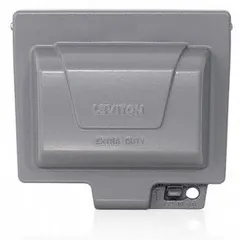 Gray aluminum weatherproof cover for duplex receptacles. Horizontal mounting orientation allows cord access while protecting against rain, snow, and debris. Rated for Type 3R environments. 1-gang configuration.