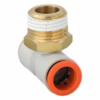This SMC push-fit tee fitting connects three 1/2 in OD tubes or pipes, enabling branch connections in pneumatic systems. Constructed from polybutylene and brass with a white body, it provides leak-free installation without tools. Suitable for industrial automation, packaging, and material handling applications