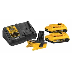 Single-port charger for 18V DC and 20V DC batteries. Operates on 120V AC input and charges a 2 Ah battery in one hour. Suitable for recharging batteries in workshops and on job sites.