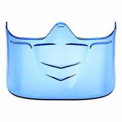 The BOLLE SAFETY Superblast is a blue attachable face shield designed for use with safety goggles. It complies with ANSI Z87.1-2015 impact standards. This shield provides additional protection for the face in industrial environments such as machining, material handling, and chemical processing.
