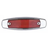 LED oval clearance light with red lens, surface mount, hole mount, and pigtail electrical connection. IP67 rated for dust and water ingress protection. SAE P2 compliant for use as rear or side marker lighting on commercial vehicles and trailers
