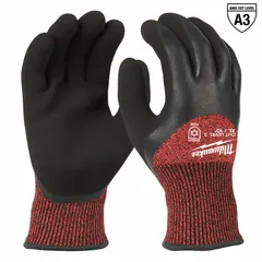 Palm-double-dipped latex coating on a 15-gauge nylon liner provides ANSI/ISEA Cut Level A3 protection. Suitable for material handling, assembly, and general industrial tasks requiring cut resistance and grip.