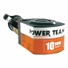 Single-acting low profile hydraulic ram with 10 ton nominal capacity and 0 in nominal stroke length. Designed for lifting, pressing, or positioning heavy loads in confined spaces where standard rams cannot fit.