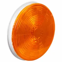 LED turn signal light with amber lens and round design. Features a permanent bracket mount and pigtail electrical connection. Complies with FMVSS 108 standards. Suitable for use on trucks, trailers, and commercial vehicles as a turn signal indicator