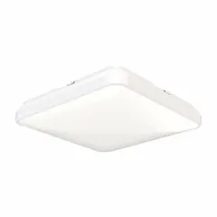 Standard square surface-mount downlight delivering 1800 lm with selectable CCT (2700K/3000K/3500K/4000K/5000K) at 120V AC. Features a matte white finish, 15-inch height, and includes round mud rings with a 2-3/4-inch mounting center. Suitable for general illumination in commercial or residential spaces such as hallways, lobbies, and offices.