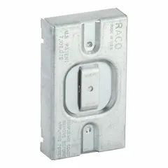Steel raised cover for single-gang rectangular electrical boxes. Provides a 3/4-inch raised enclosure for wiring connections, protecting splices and devices from physical damage. Suitable for use in industrial, commercial, and residential applications.