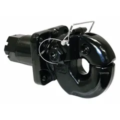 Steel pintle hook with a powder-coated finish. Rated for a gross trailer weight capacity of 100,000 lb. Used for heavy-duty towing connections in applications such as construction, agriculture, and industrial transport.
