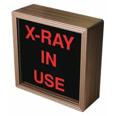Backlit safety sign for indicating when an X-ray machine is active. Provides a bright, easy-to-read warning that remains visible in low-light conditions. Suitable for use in medical, dental, or industrial imaging areas to help prevent accidental exposure.